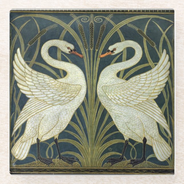 Dessous-de-verre En Verre Walter Crane Swan & Rush et Iris Victorien (Devant)
