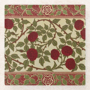 Dessous-de-verre En Verre Walter Crane Vintage Rosamund Rouge Rose Florale A