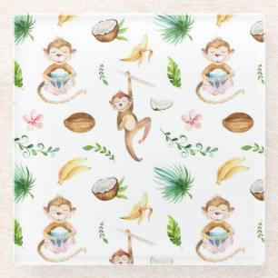 Dessous-de-verre En Verre Watercolor Silly Monkeys