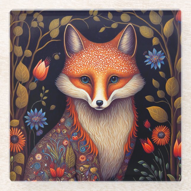 Dessous-de-verre En Verre Whimsical Fox Woodland Imaginaire Art (Devant)