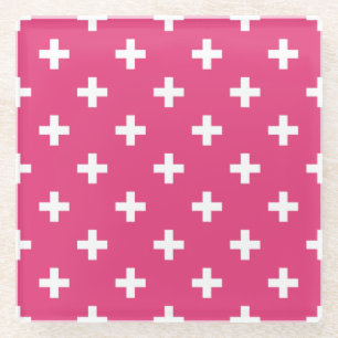 Dessous-de-verre En Verre White polka crosses on fuchsia