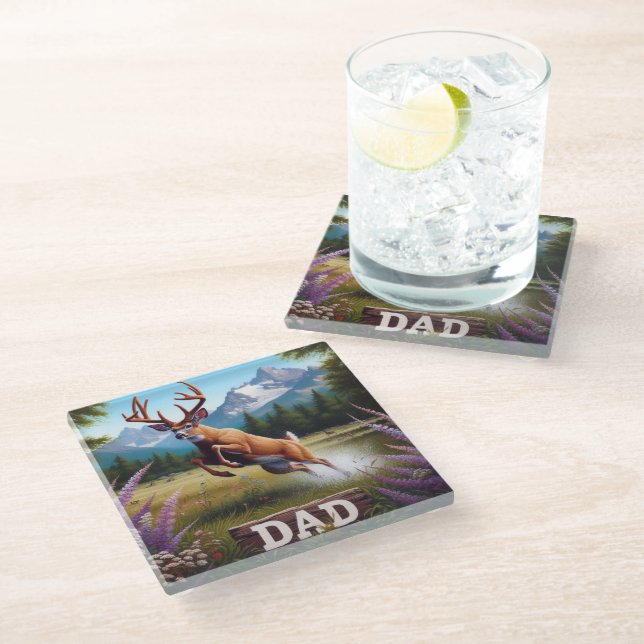 Dessous-de-verre En Verre Whitetail Buck Deer Papa (Incliné)