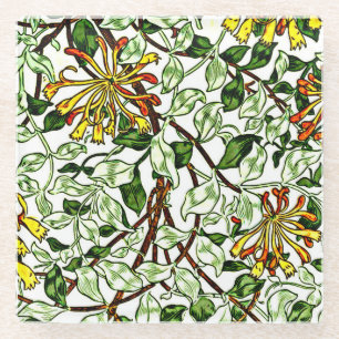 Dessous-de-verre En Verre William Morris - Honeysuckle vert et jaune or