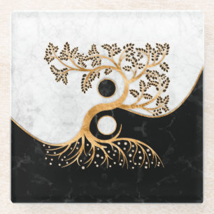 Dessous-de-verre En Verre Yin Yang Tree - Marbres et or