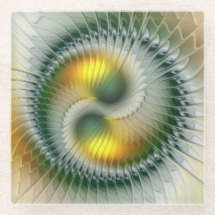 Dessous-de-verre En Verre Yin Yang Vert Jaune Abstrait coloré Fractal