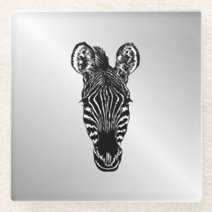 Dessous-de-verre En Verre Zebra Head sur Silver