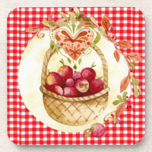 Dessous-de-verre En vichy rouge pays avec panier de fruits série 6