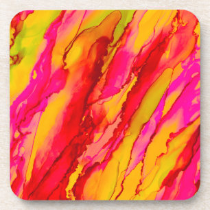 Dessous-de-verre Encre d'alcool rouge rose jaune