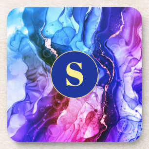 Dessous-de-verre Encre Liquide Bleue, Violette Et Rouge, Monogramme