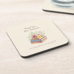 Dessous-de-verre Enseignant Merci - Aquarelle Livres & Fleurs -