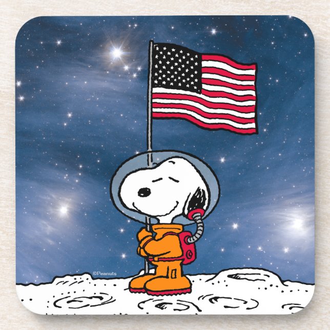 Dessous-de-verre ESPACE | Snoopy avec astronaute du drapeau (Devant)