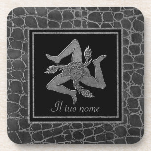 Dessous-de-verre Étain sicilien de Trinacria votre nom