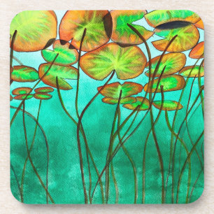 Dessous-de-verre étang vert serein avec lilypads