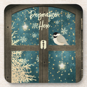 Dessous-de-verre Étoiles de fenêtre rustiques cabine hiver, flocons