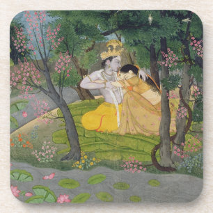 Dessous-de-verre Étreinte de Radha et de Krishna dans un verger de