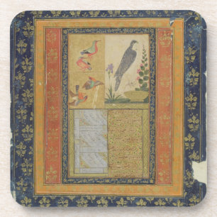 Dessous-de-verre Étude d'oiseau et calligraphie, Golconda, Andhra