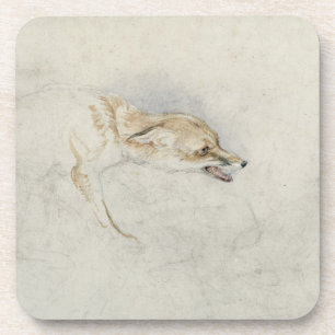 Dessous-de-verre Étude d'un Fox de acroupissement, faisant face au