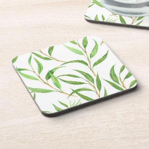 Dessous-de-verre Eucalyptus motif aquarelle sur blanc