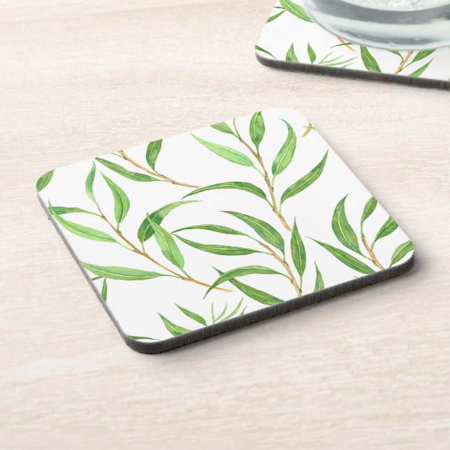 Dessous-de-verre Eucalyptus motif aquarelle sur blanc (Côté gauche)