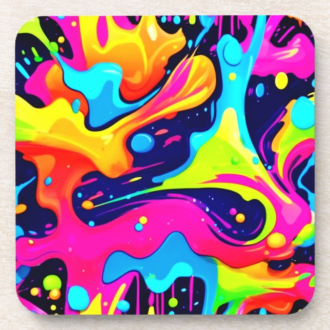 Dessous-de-verre Explosion de couleur liquide Chaos Néon (Devant)