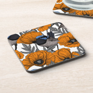 Dessous-de-verre Fairy wrens and orange poppy flowers 2