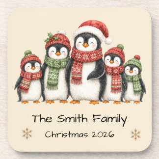 Dessous-de-verre Famille de manchots personnalisée pour Noël