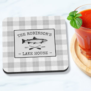 Dessous-de-verre Family Lake House Oars Poisson Russe Blanc Plaid
