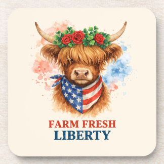 Dessous-de-verre Farm Fresh Liberty Highland Cow Patriotic USA Art