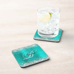 Dessous-de-verre Faux Shiny Silver Parties scintillant Turquoise Fo