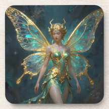 Fée enchantée en or et turquoise 