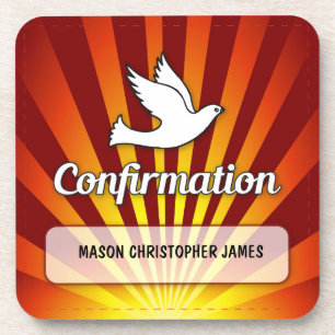 Dessous-de-verre Félicitations Dove de Confirmation avec Or, Rouge