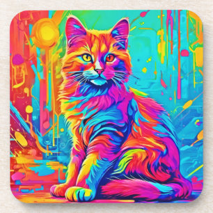 Dessous-de-verre Feline Lumineuse : Chat en néon coloré