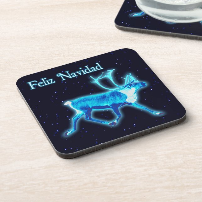 Dessous-de-verre Feliz Navidad - Caribou bleu (Reindeer) (Côté gauche)