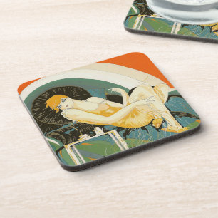 Dessous-de-verre Femme Art Déco vintage allongée sur un canapé, Cho