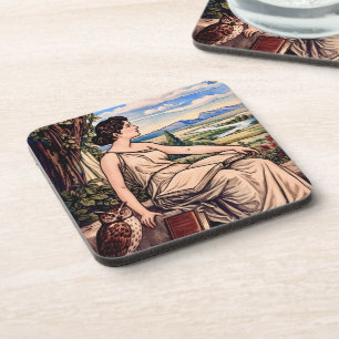 Dessous-de-verre Femme Art Nouveau lisant sous un arbre d'époque