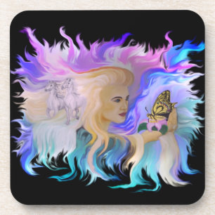 Dessous-de-verre Femme avec cheval et papillon