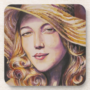 Dessous-de-verre Femme avec le casquette