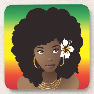 Dessous-de-verre Femme noire, Fleur dans les cheveux, Rouge Jaune V