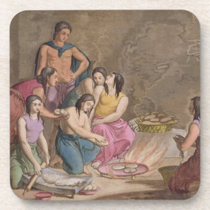 Dessous-de-verre Femmes aztèques faisant le pain de maïs, Mexique,