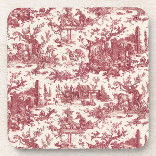 Dessous-de-verre Ferme vintage Russe Français Toile-Rouge & Tan