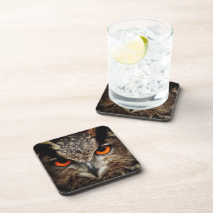Dessous-de-verre Fermer le hibou avec les yeux orange
