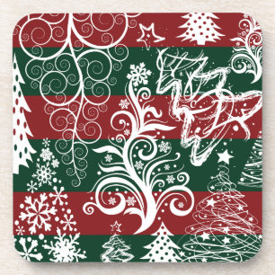 Dessous-de-verre Festif de Noël Arbre rouge vert rayé