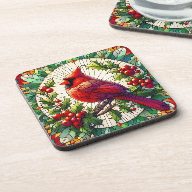 Dessous-de-verre Festif Holly & Berries Cardinal en verre satiné (Côté gauche)