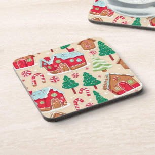 Dessous-de-verre Festif Noël Gingerpain Maisons Arbres Motif