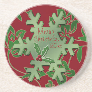 Dessous de verre Festif Red Floral et Green Snowfl