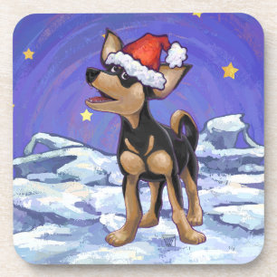 Dessous-de-verre Festive de nuit étoilée Chihuhua à Santa Hat