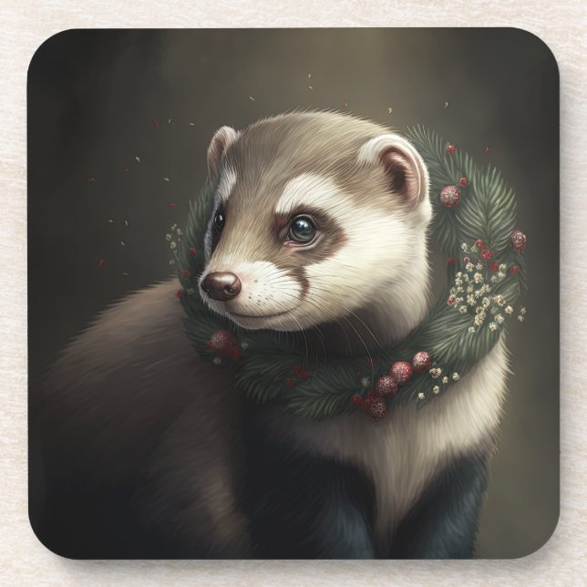 Dessous-de-verre Festive Ferret Vacances d'hiver/Dessous de verre d (Devant)