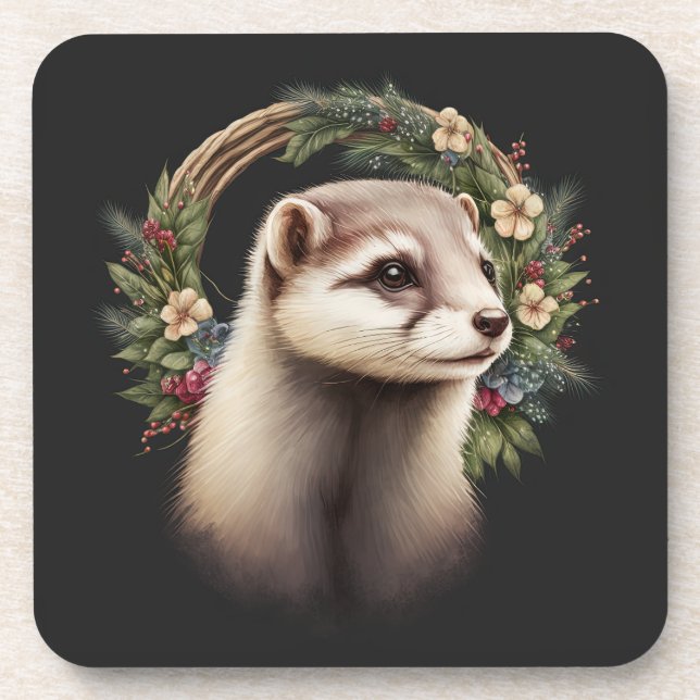 Dessous-de-verre Festive Ferret Vacances d'hiver/Dessous de verre d (Devant)