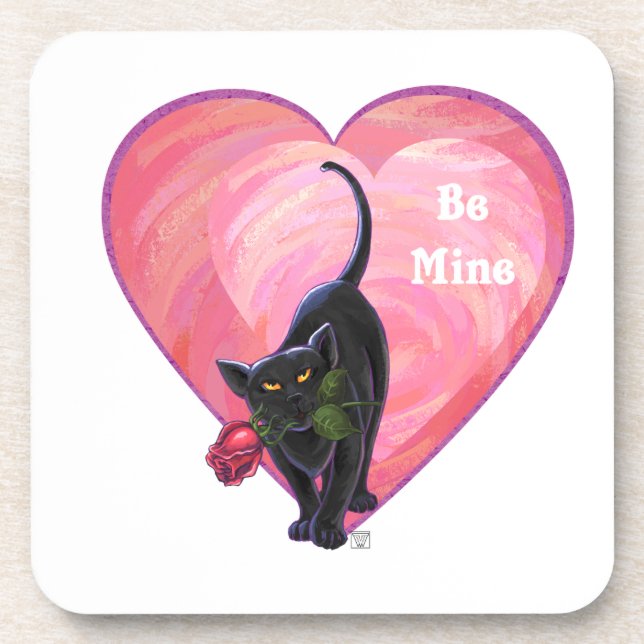 Dessous-de-verre Fête de la Saint-Valentin au chat noir (Devant)