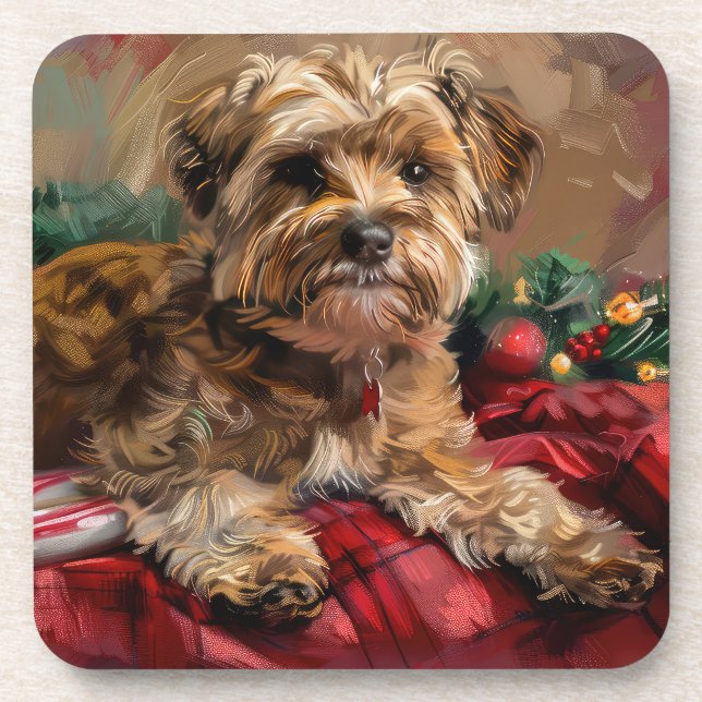 Dessous-de-verre Fête de Noël de Chien Yorkipoo (Devant)